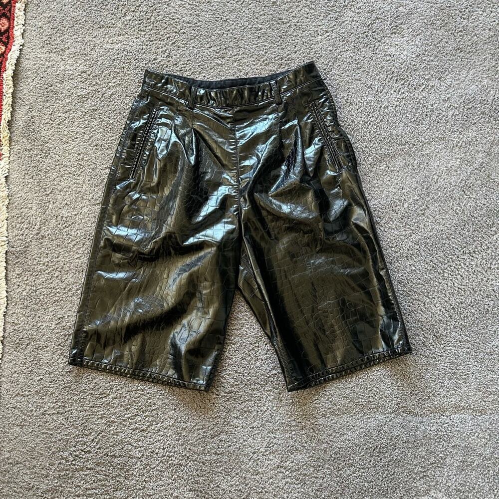 Maison Martin Margiela Black High-Waist Croc-Embossed Shorts